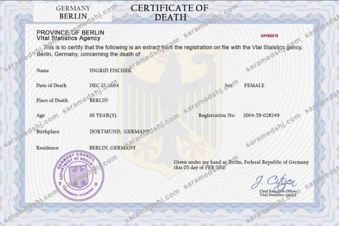 Germany death certificate PSD template, completely editable